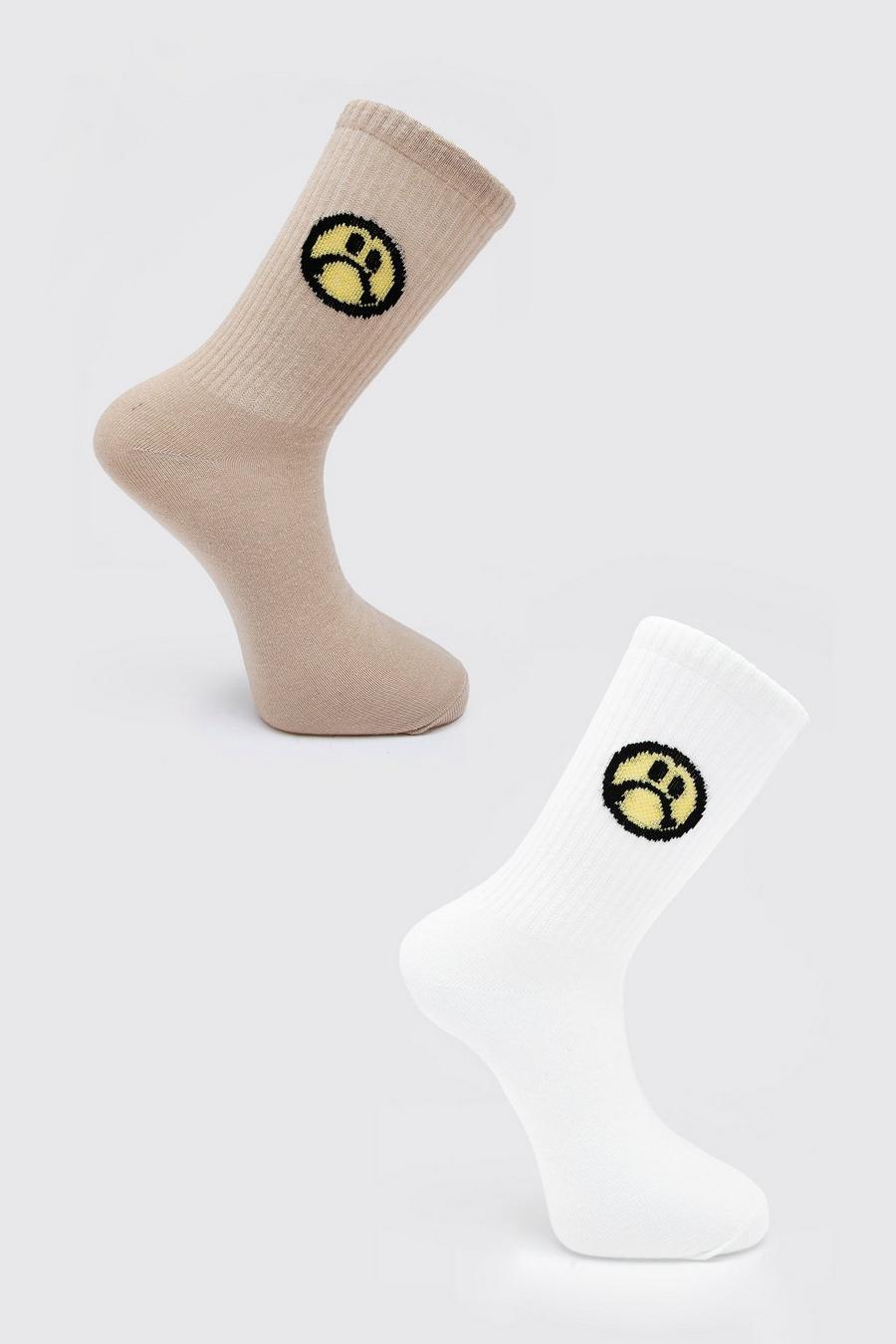 Pack de 2 pares de calcetines de tubo de jacquard con cara, Ecru blanco image number 1