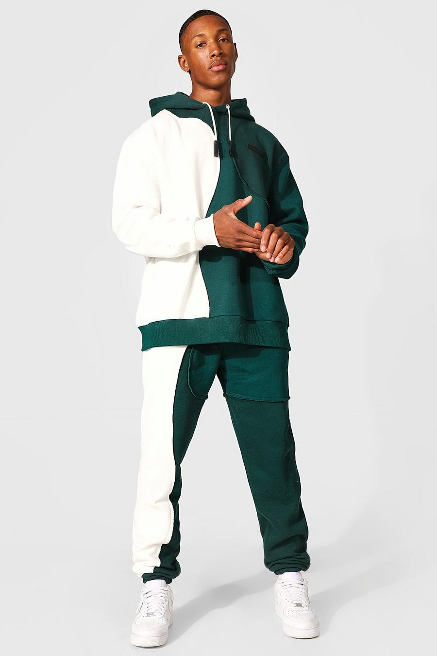 Green Oversized Colour Block Hooded Tracksuit image number 1