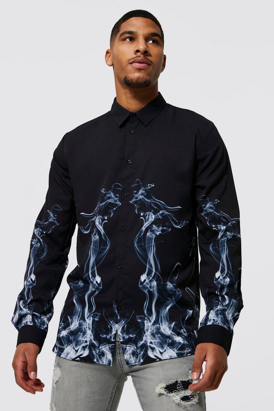 Black Tall Overhemd Met Lange Mouwen En Rook Opdruk image number 1