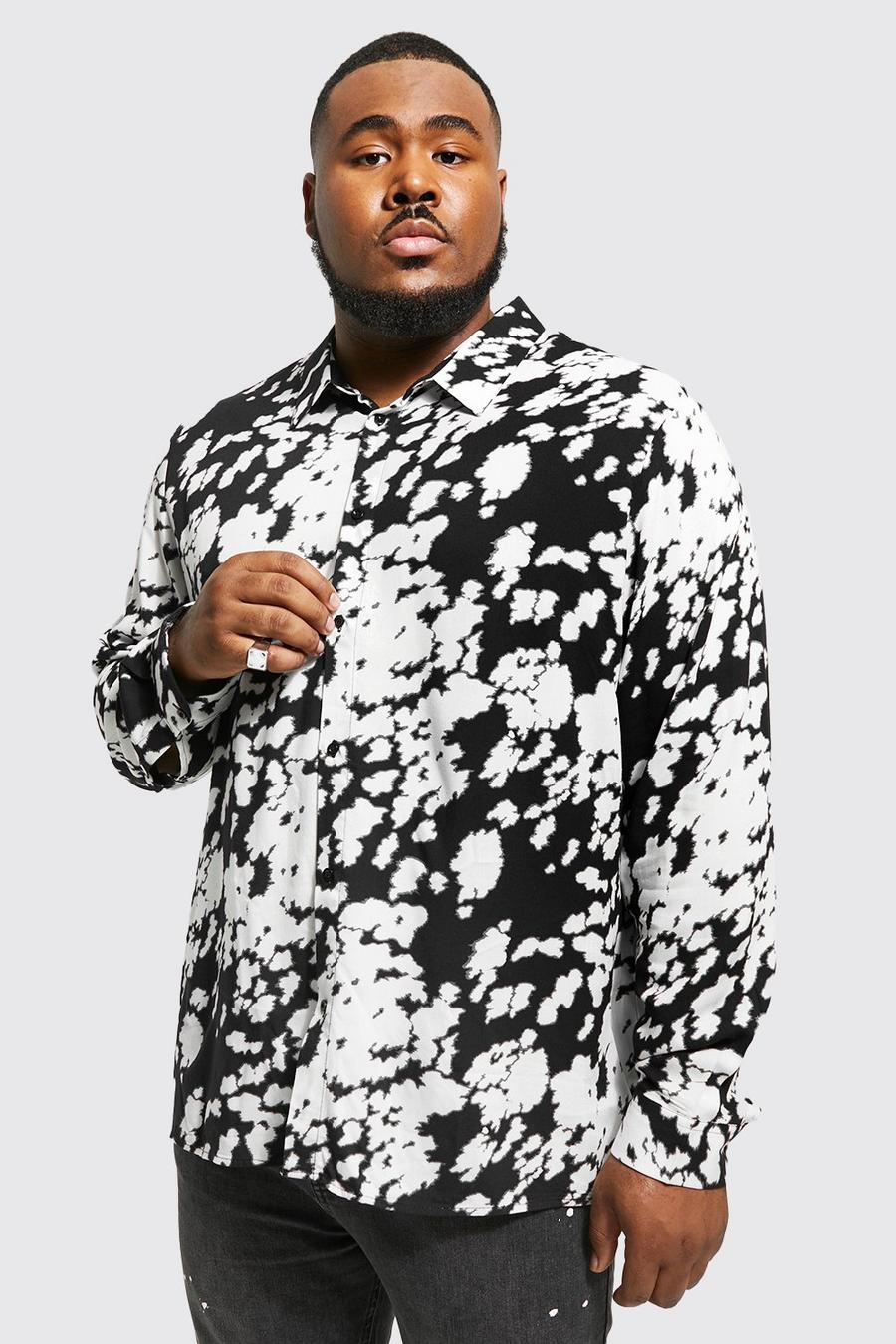 Black Plus Viscose Dierenprint Overhemd Met Lange Mouwen image number 1