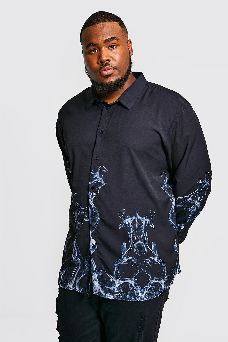 Black Plus Long Sleeve Smoke Print Shirt image number 1