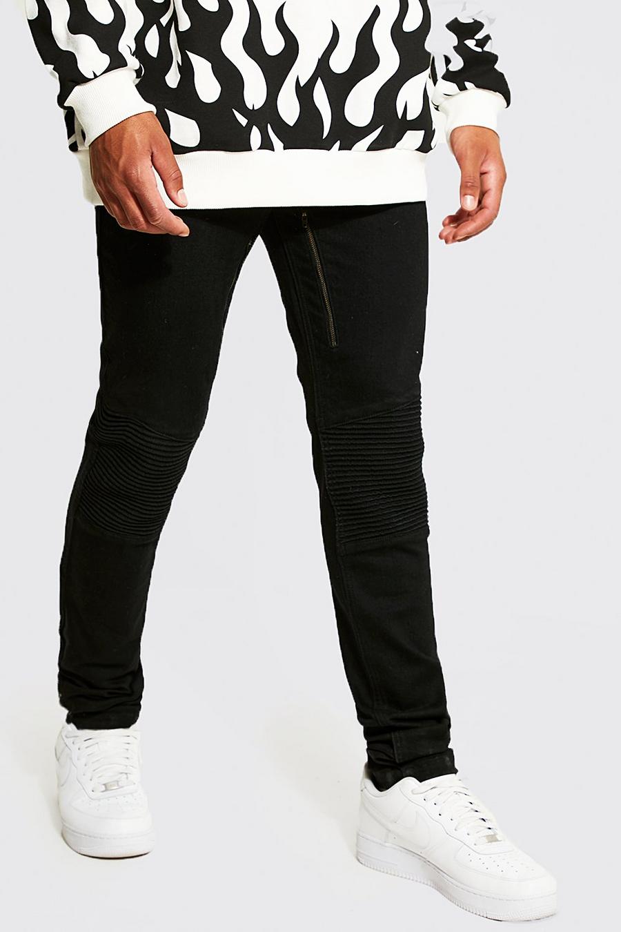 Black noir Tall Biker Skinny Jeans Met Rits Detail