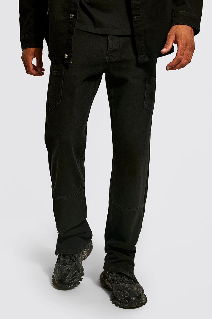 שחור nero ג'ינס בגזרה משוחררת עם רוכסן במכפלת, לגברים גבוהים
