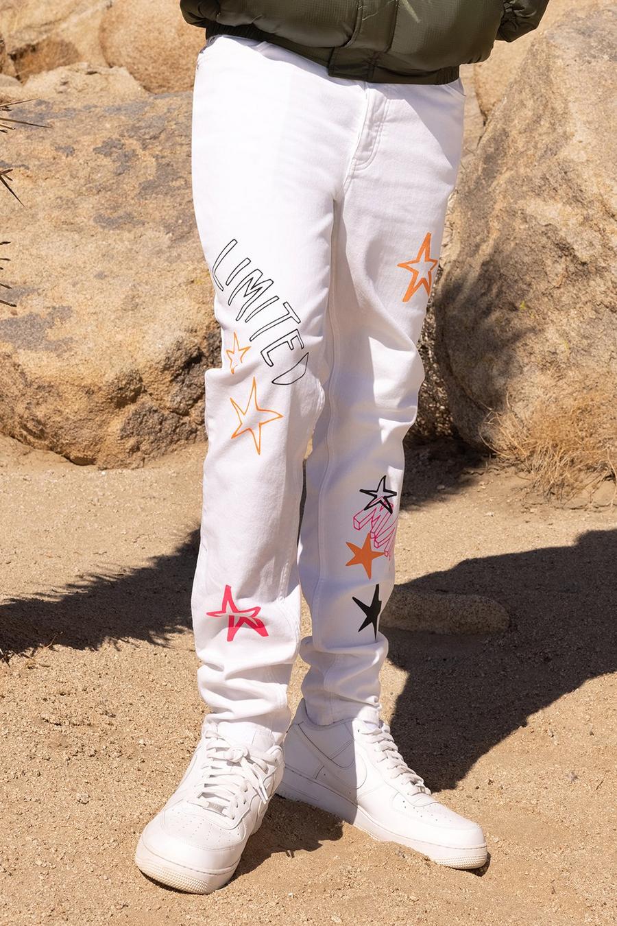 Ecru white Tall - Skinny jeans med graffititryck
