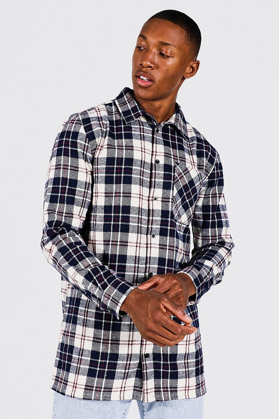 Navy Longline Check Shirt image number 1