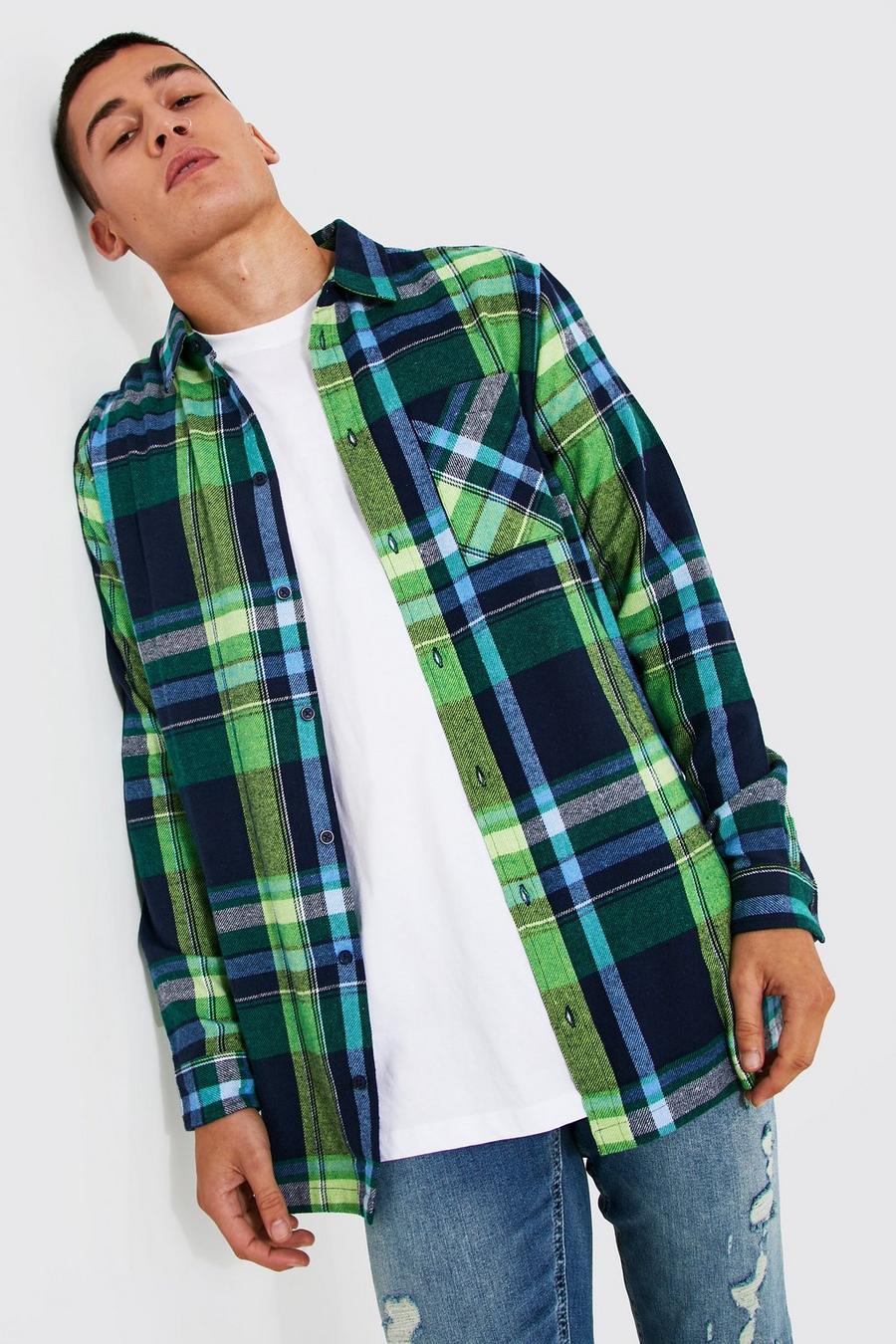 Sage grün Geruit Long Line Overhemd