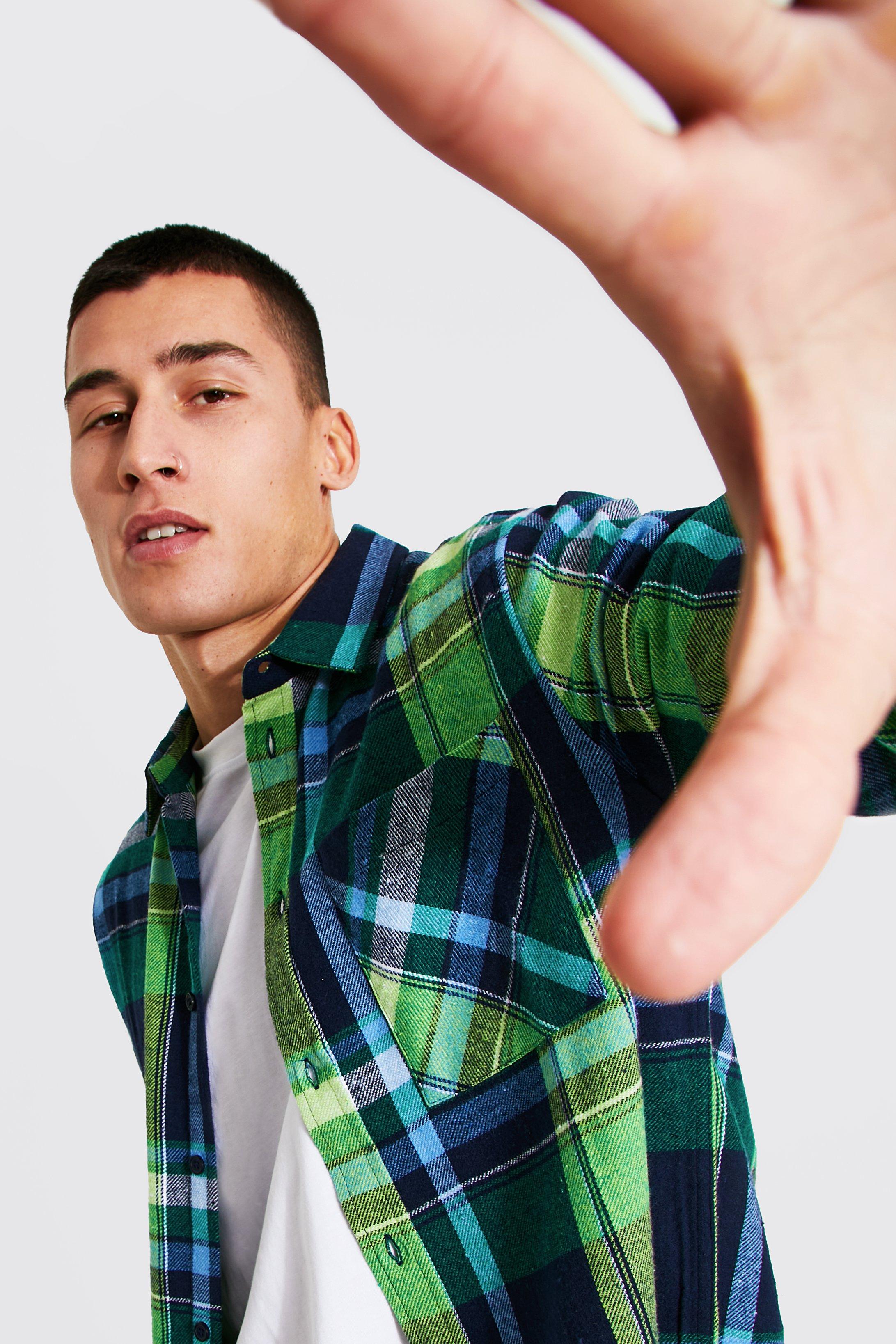 Longline flannel shirt mens best sale