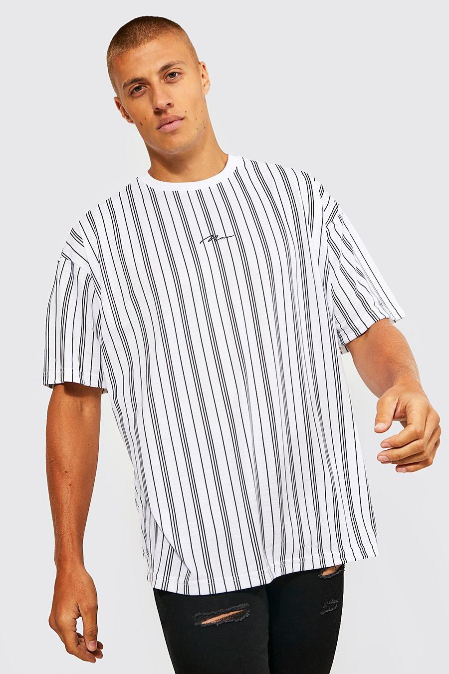 Ecru Oversized Man Signature Stripe T-shirt image number 1