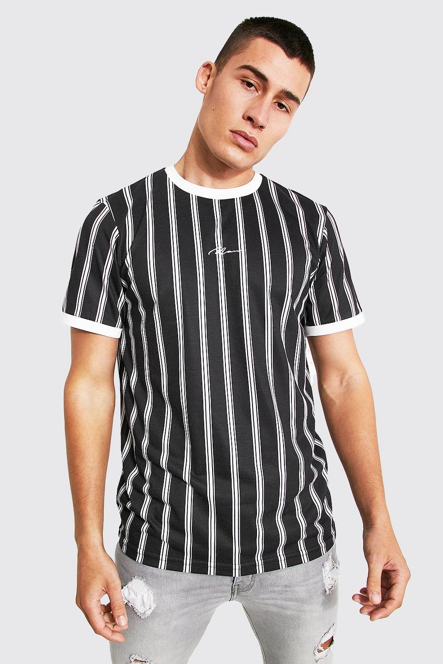 Black nero Slim Man Signature Stripe Ringer T-shirt image number 1