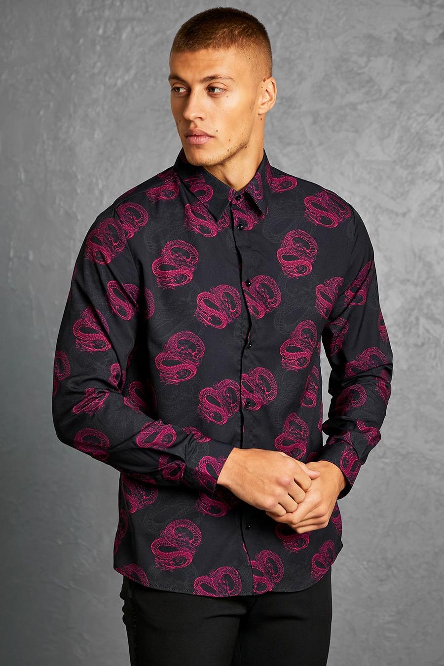 Black Long Sleeve Neon Dragon Shirt image number 1