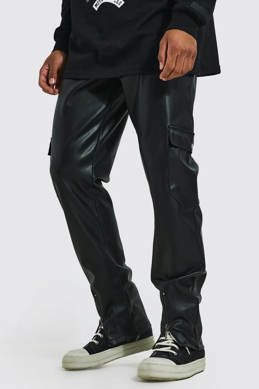 Men's Tall Slim Pu Cargo Trouser With Zip Hem | Boohoo UK