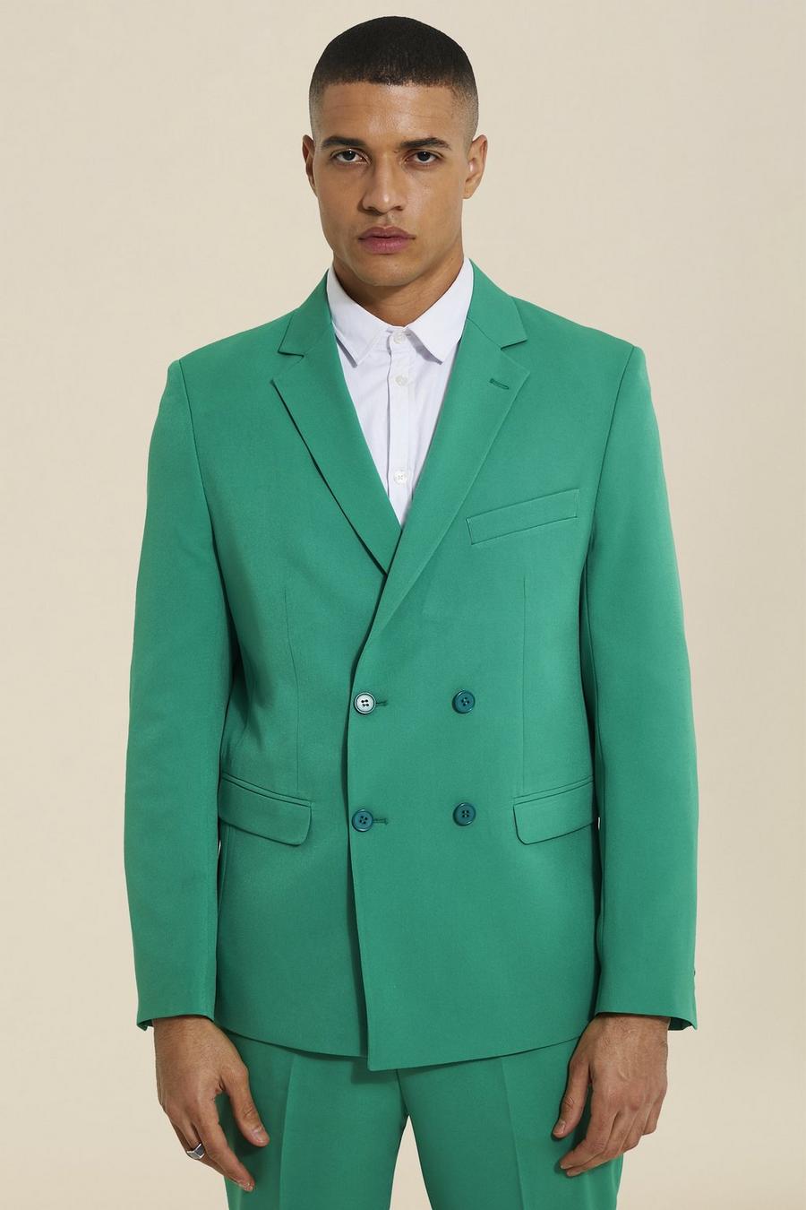 Green Double Breasted  Relaxed Suit Jacket image number 1