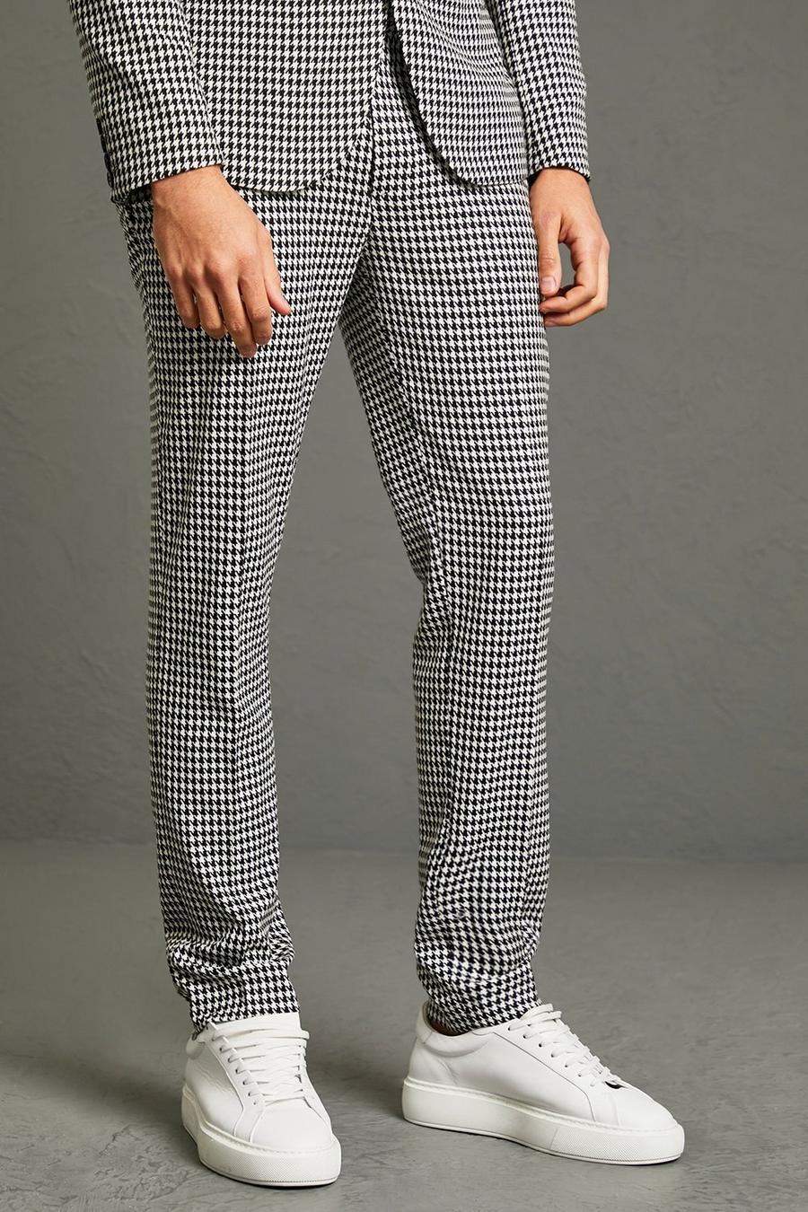 Black Skinny Houndstooth Suit Trousers
