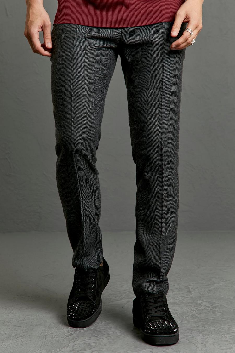 Black Skinny Herringbone Tailored Trouser image number 1
