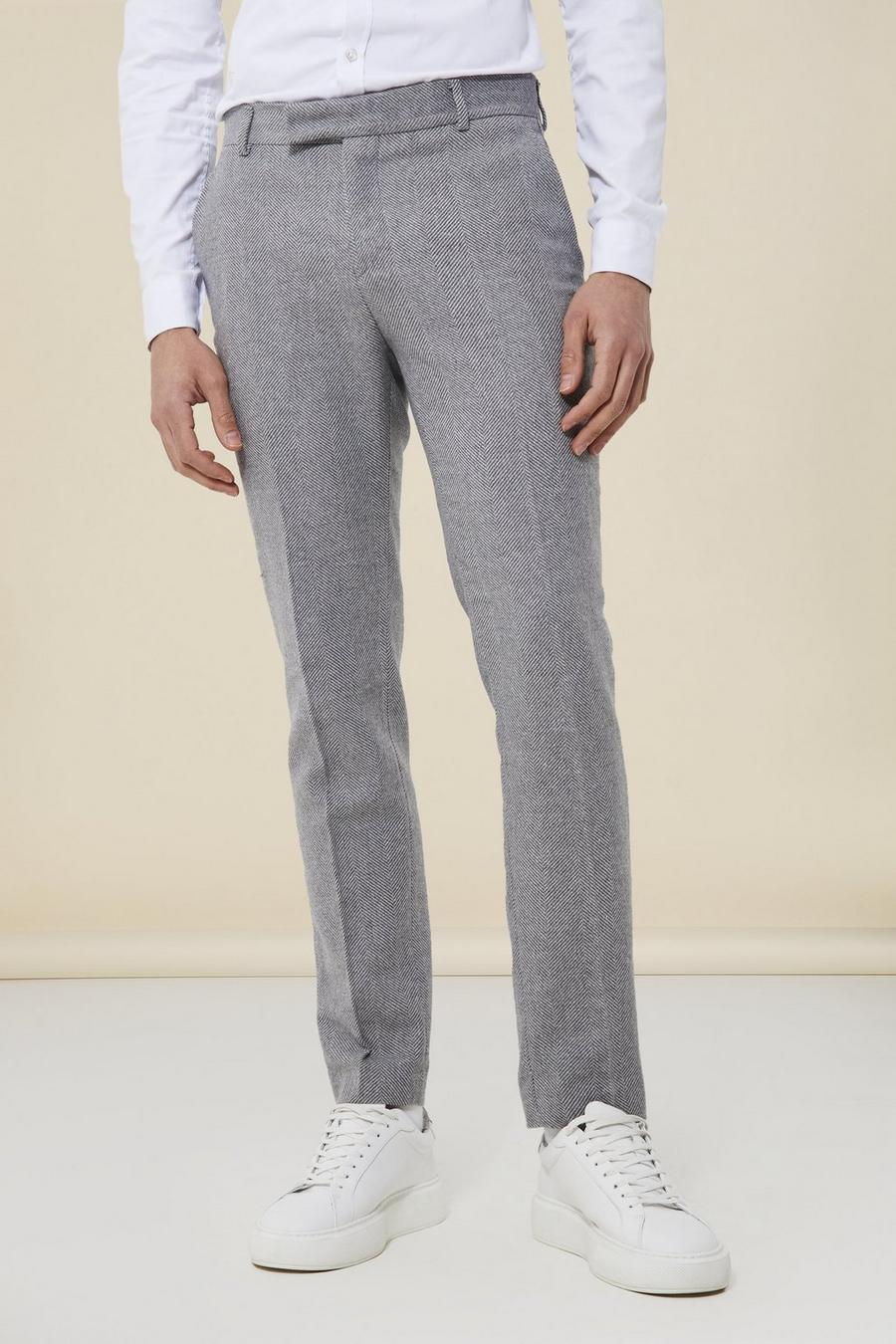 Grey Skinny Herringbone Tailored Trouser