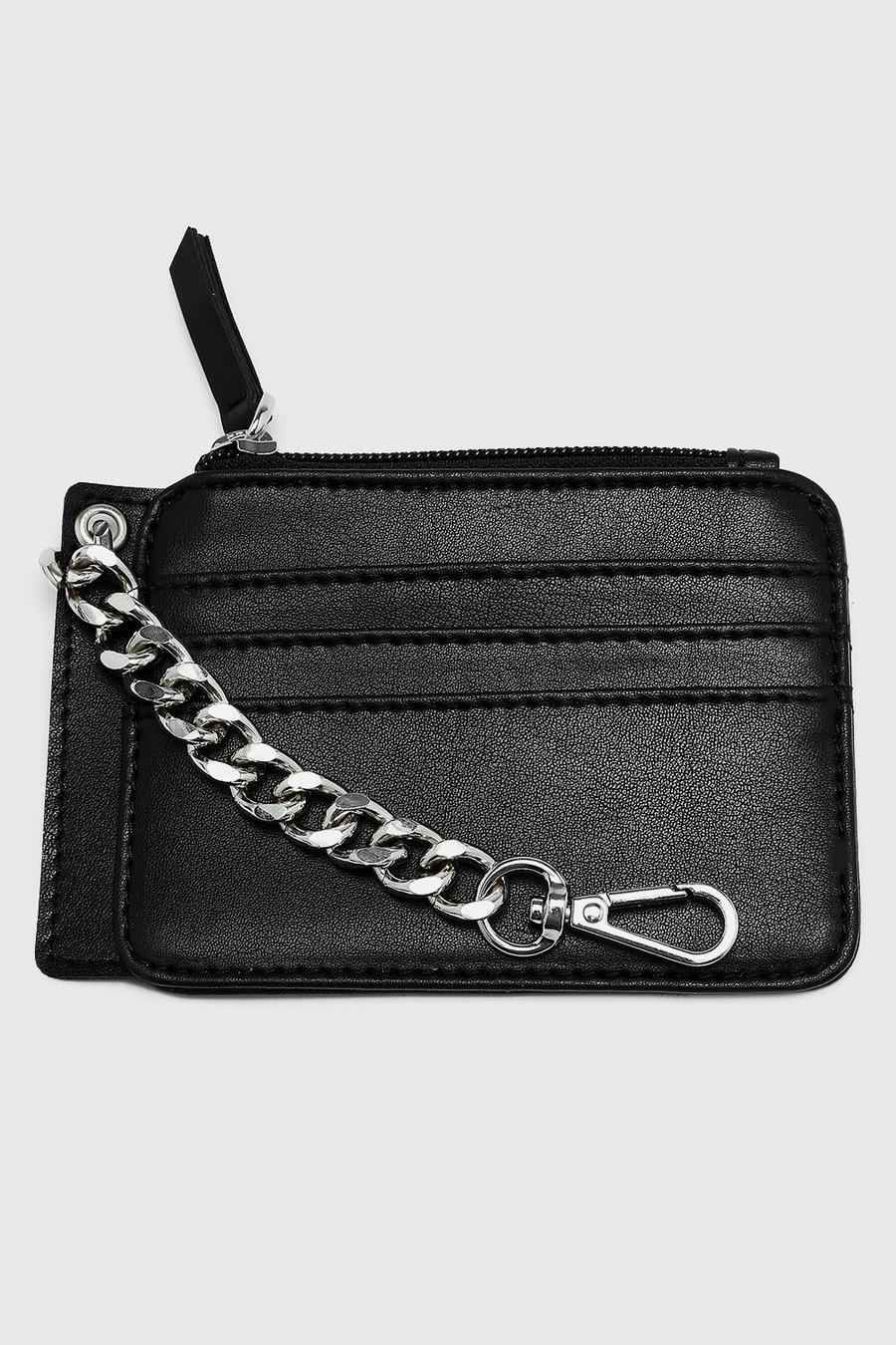 Black Boxed Zip And Chain Card Holder image number 1