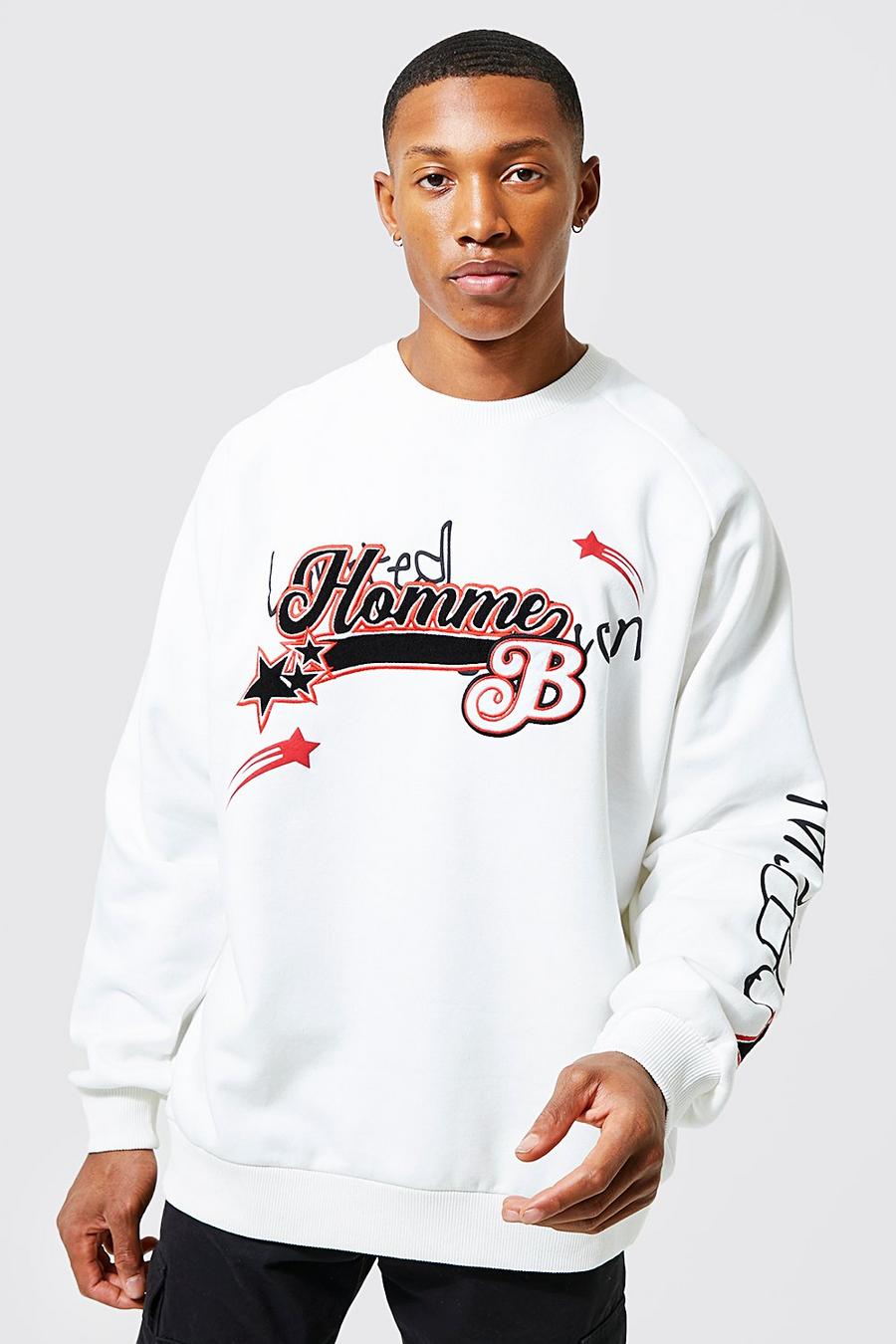 Ecru Oversized Homme Varsity Sweatshirt image number 1