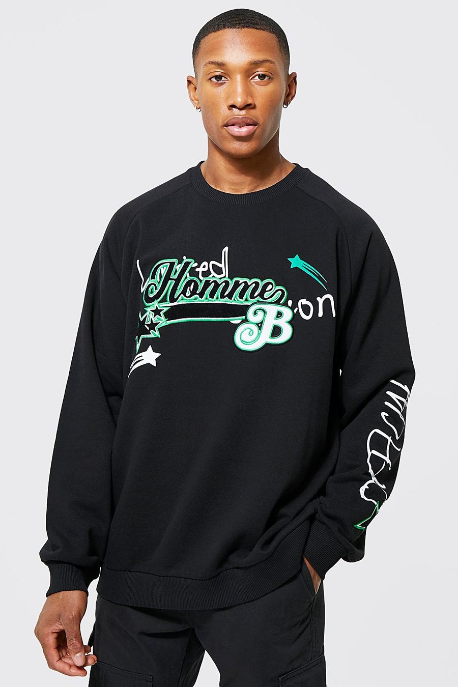 Black Oversized Homme Varsity Sweatshirt image number 1