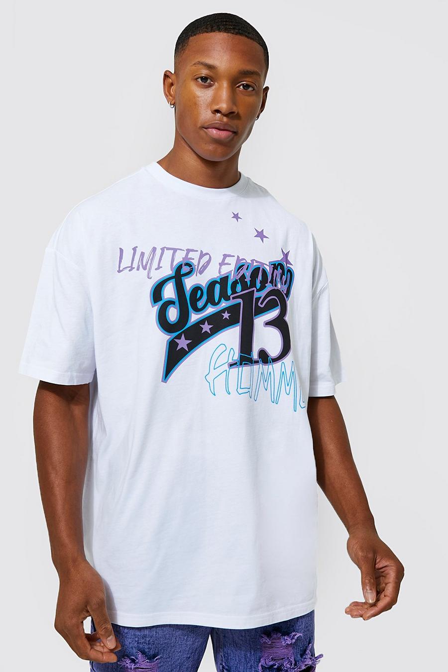 T-shirt oversize style universitaire, White image number 1