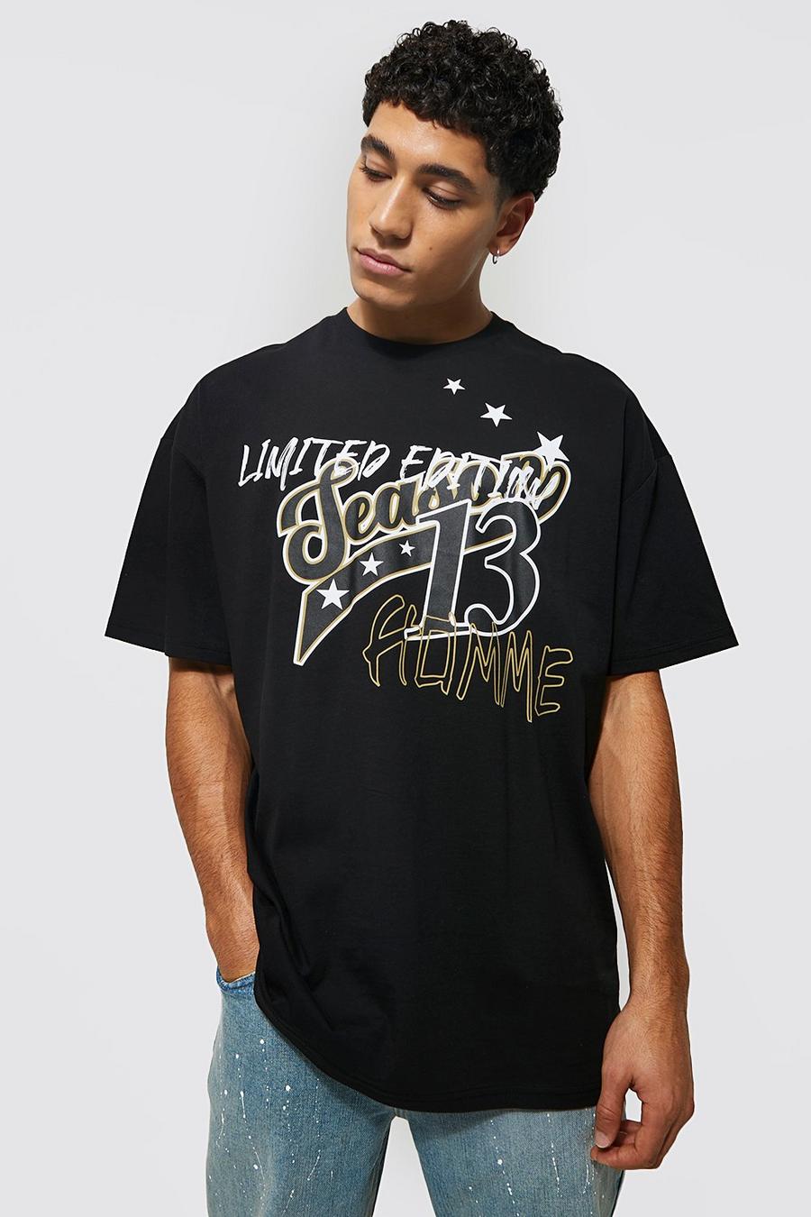 T-shirt oversize style universitaire, Black image number 1