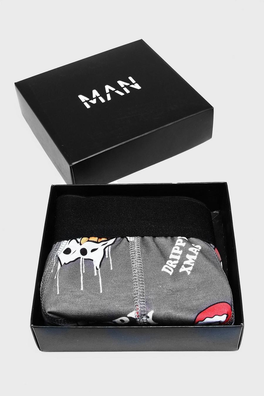 Charcoal Xmas Snowman Gift Box Boxer image number 1