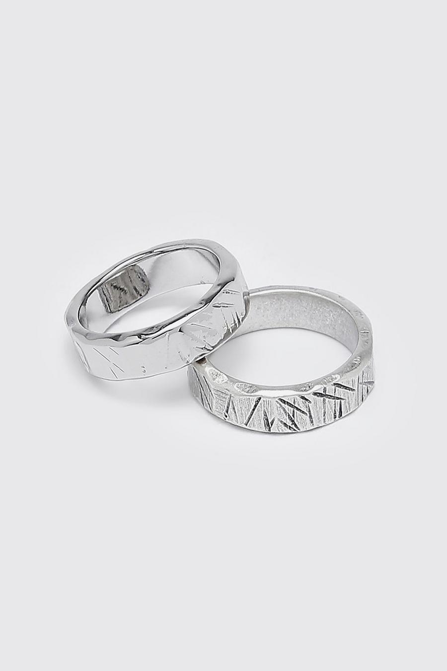 2er-Pack strukturierte Ringe, Silver