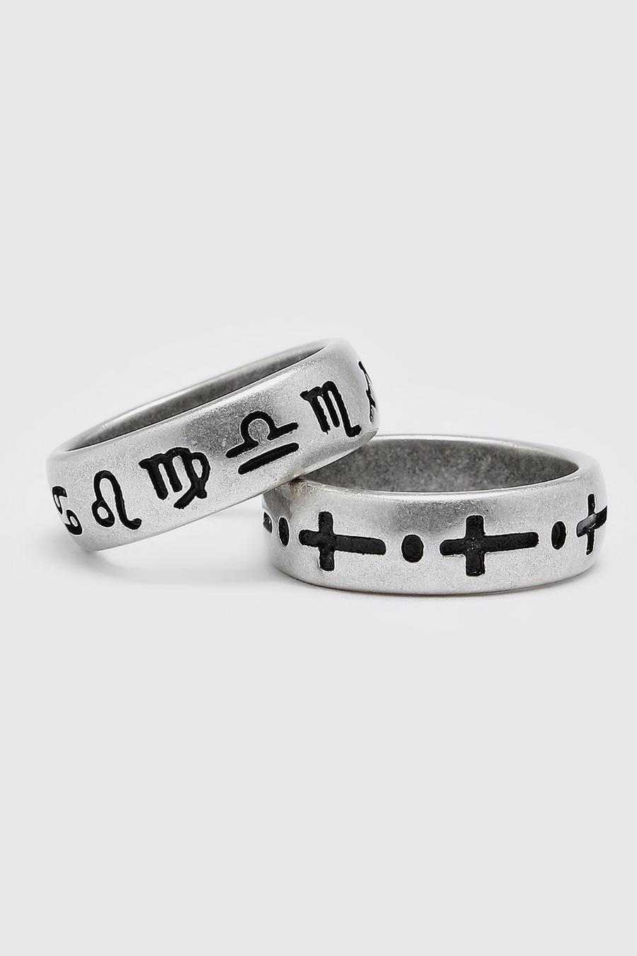 Silver argent Star Sign 2 Pack Ring