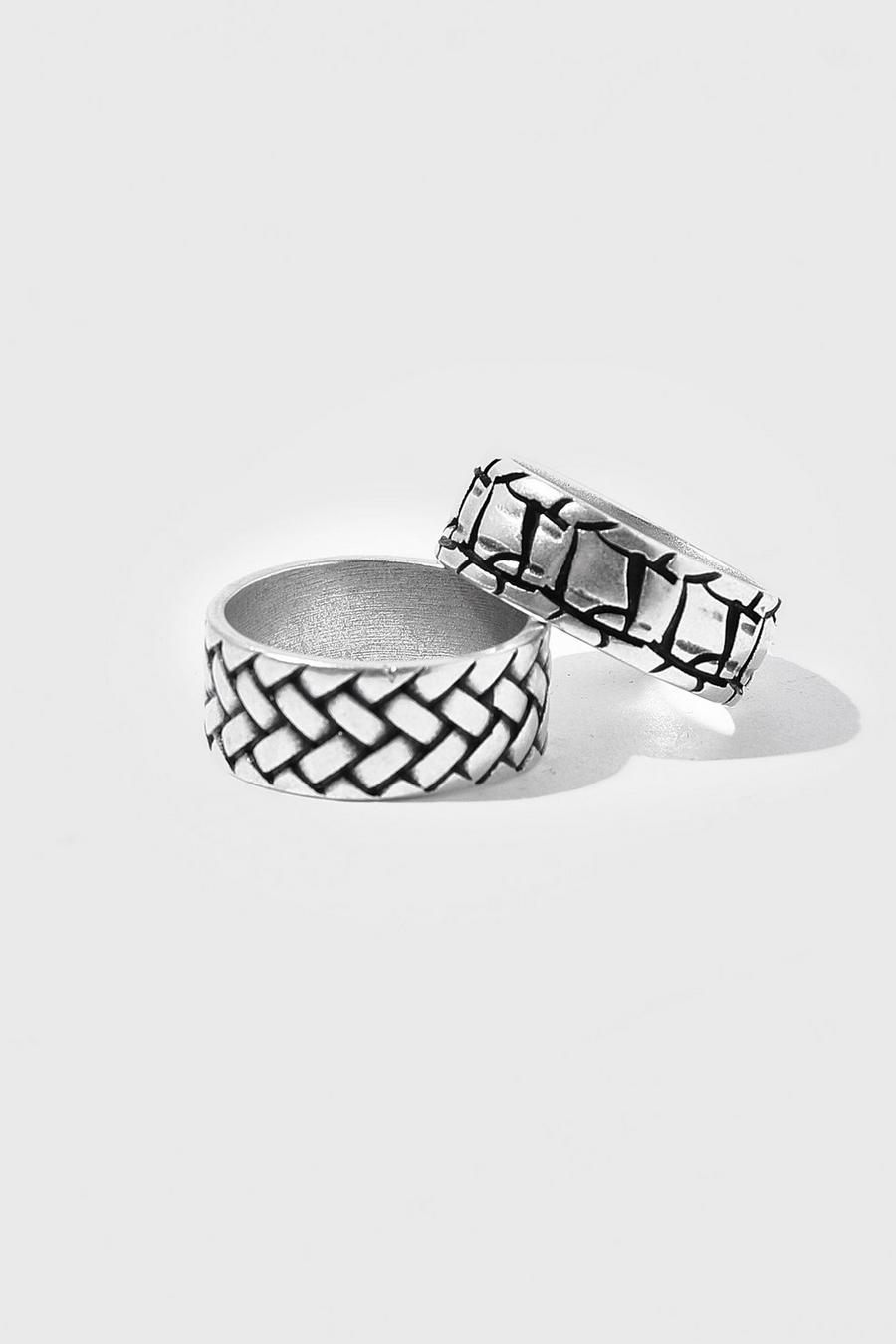 2er-Pack struktierter Ring, Silver