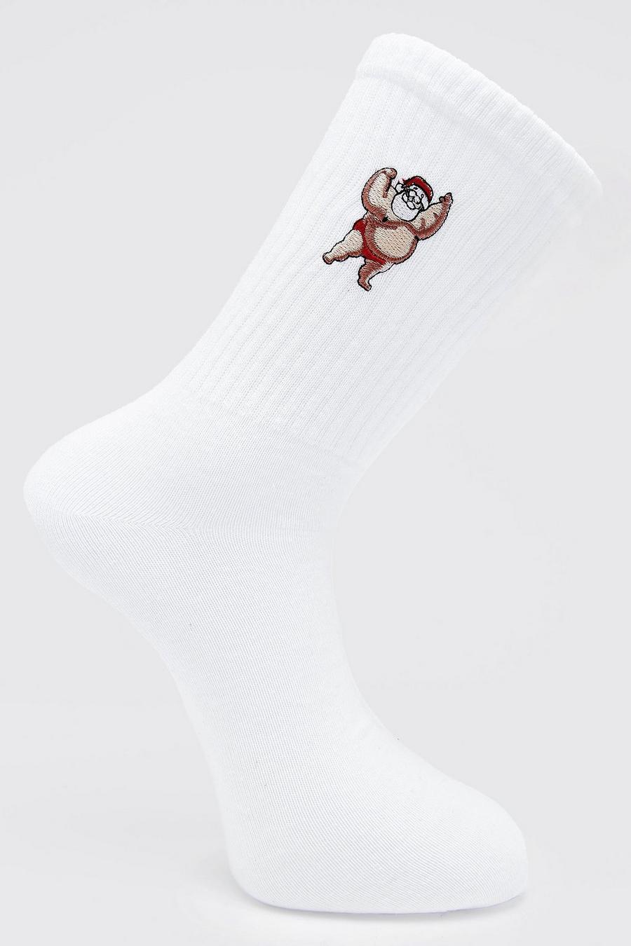 Socken mit Santa-Stickerei, White image number 1