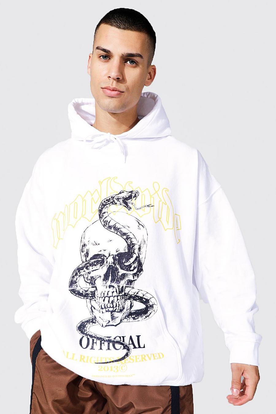 White Oversized Schedel Hoodie image number 1