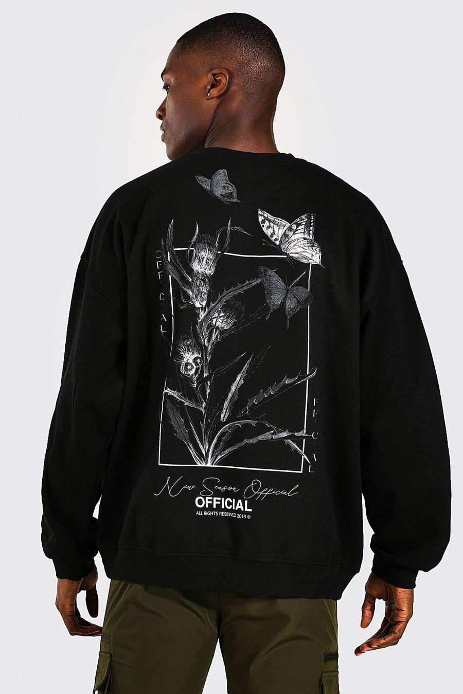 Übergroßes Sweatshirt mit Schmetterlings-Grafik hinten, Schwarz image number 1