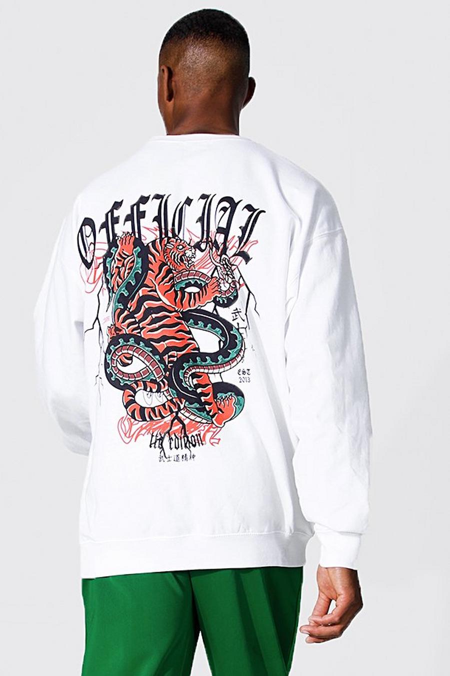 White Oversized Tiger Back Graphic Sweatshirt image number 1