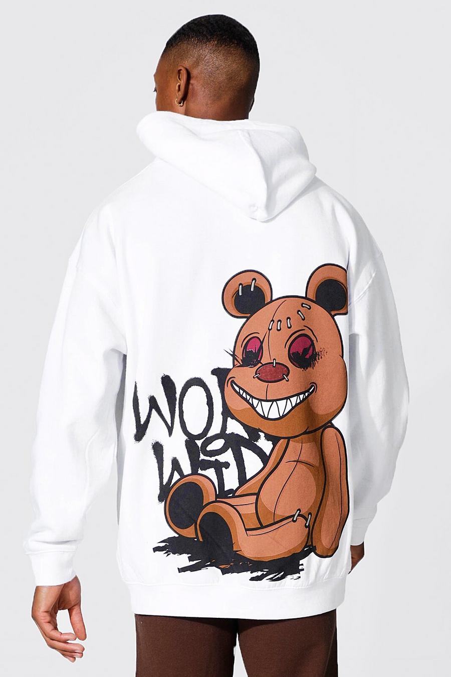 White Oversized Teddy Graphic Hoodie image number 1
