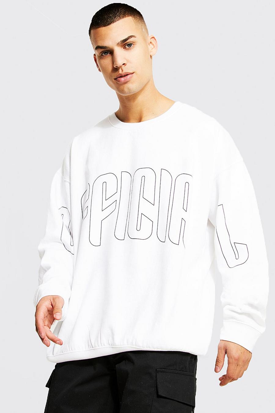 White Oversized Official Trui Met Mouwopdruk image number 1
