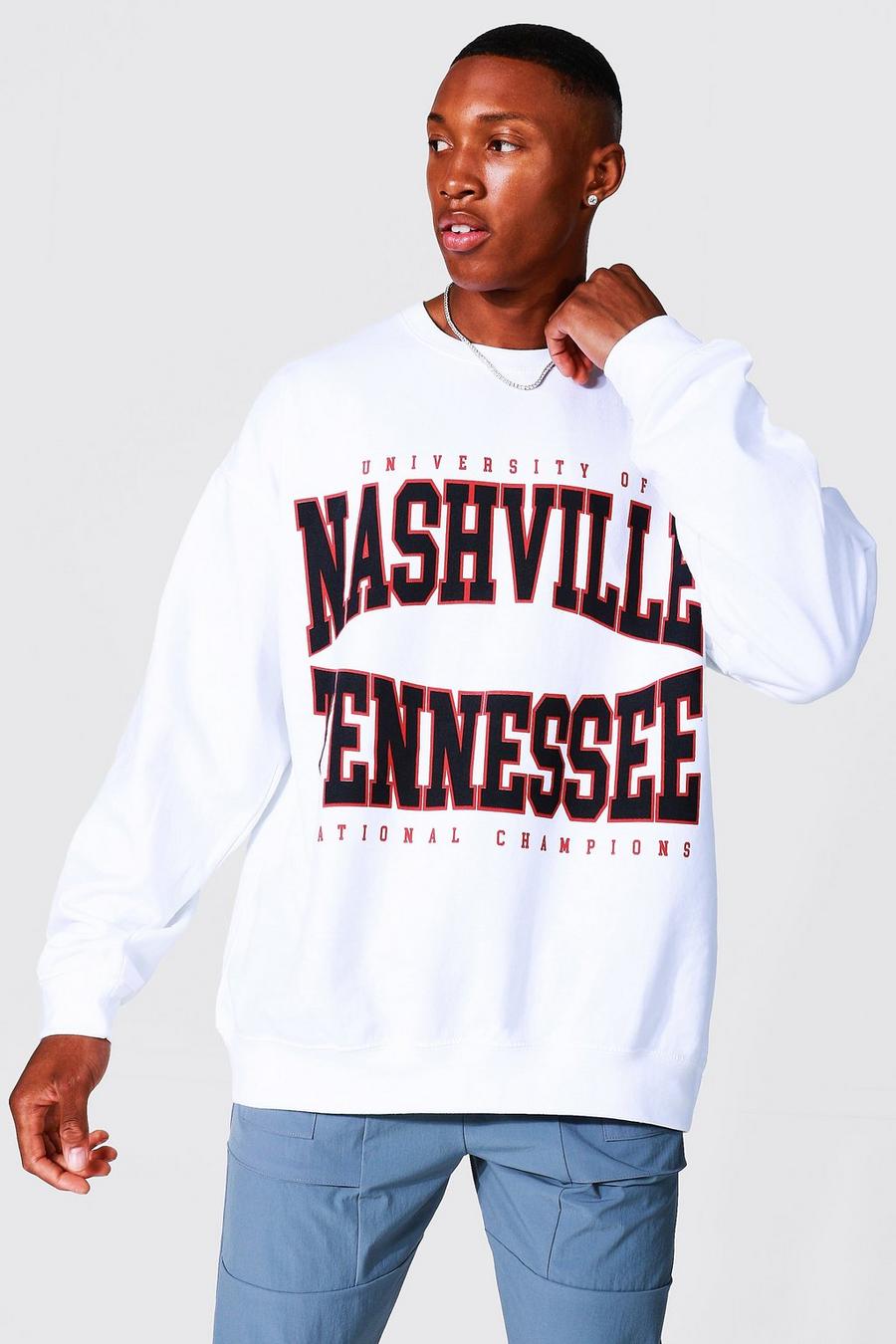White Oversized Nashville Varsity Trui image number 1