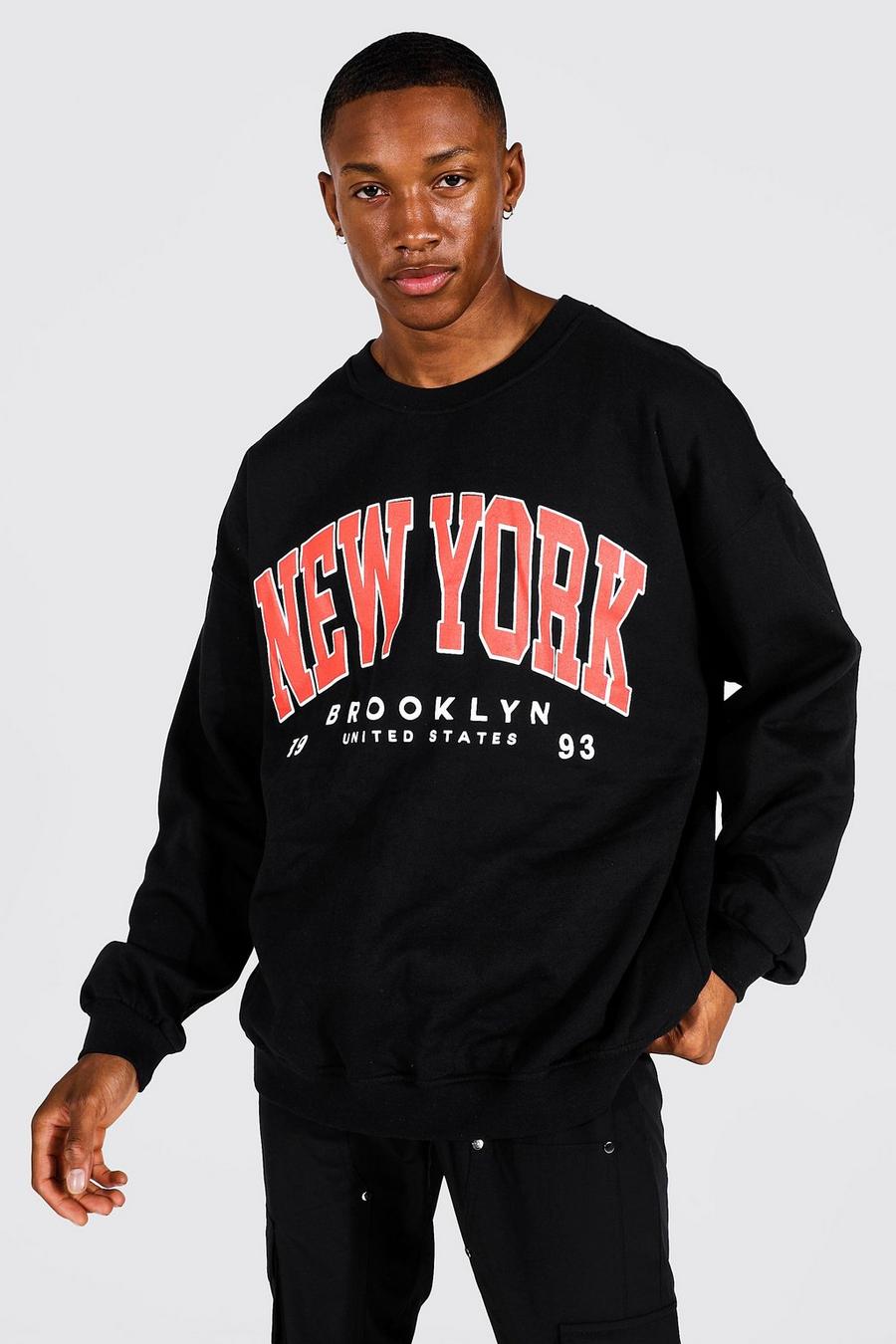 Übergroßes Sweatshirt mit New York College-Print, Schwarz image number 1