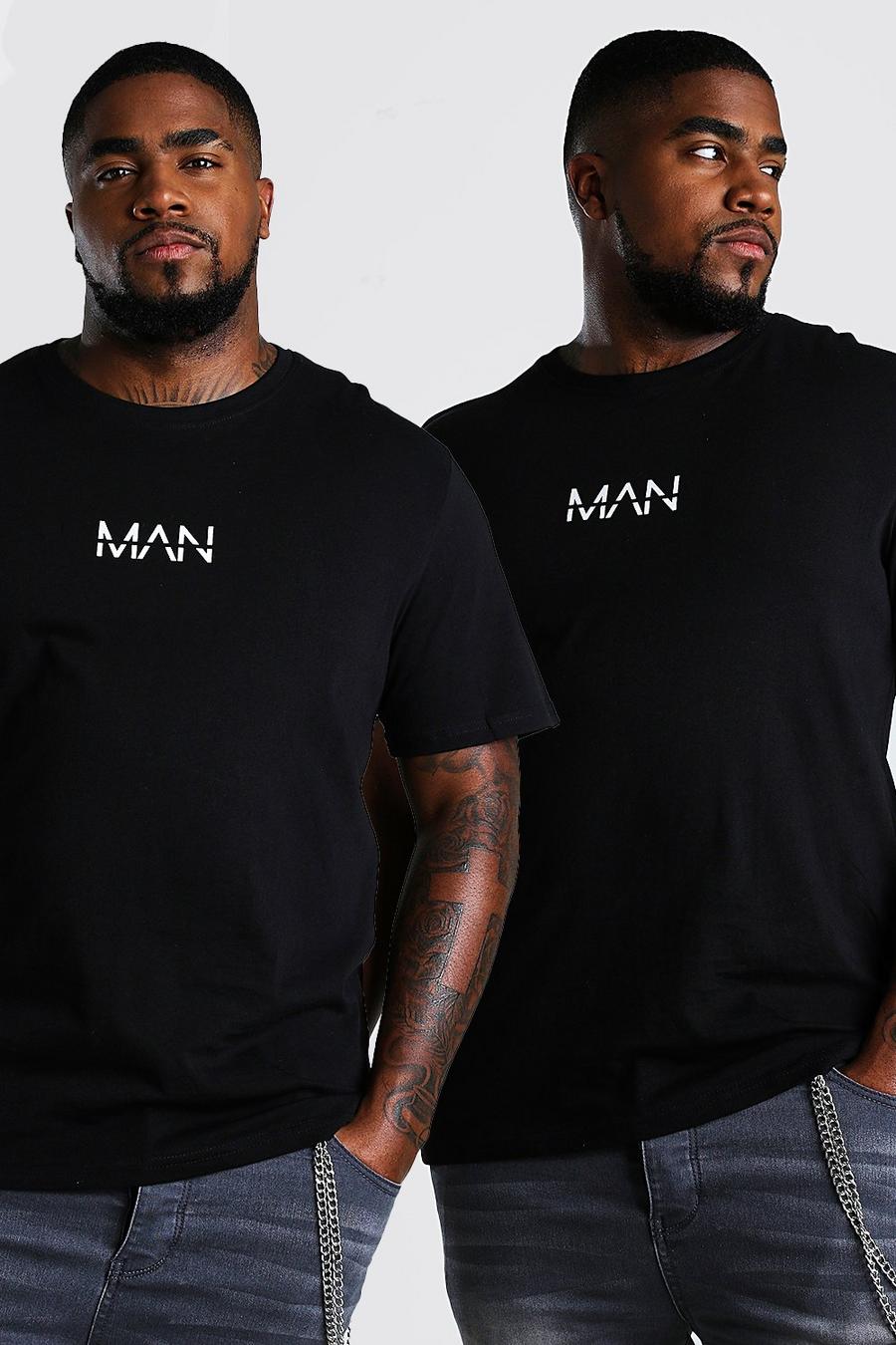Plus 2er-Pack Man-Dash Basic T-Shirts, Schwarz noir