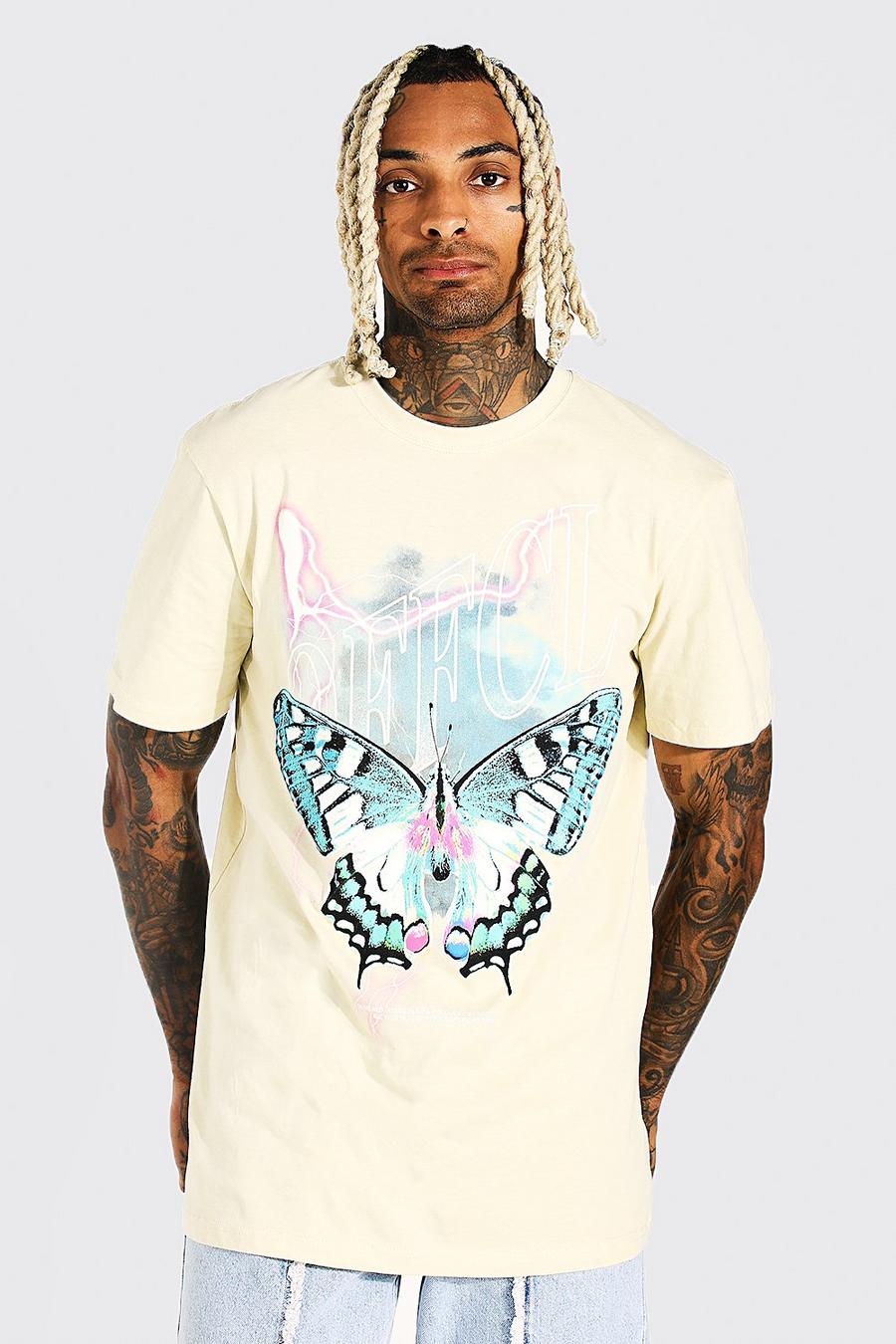 Sand Oversized Butterfly Graphic Longline T-shirt image number 1
