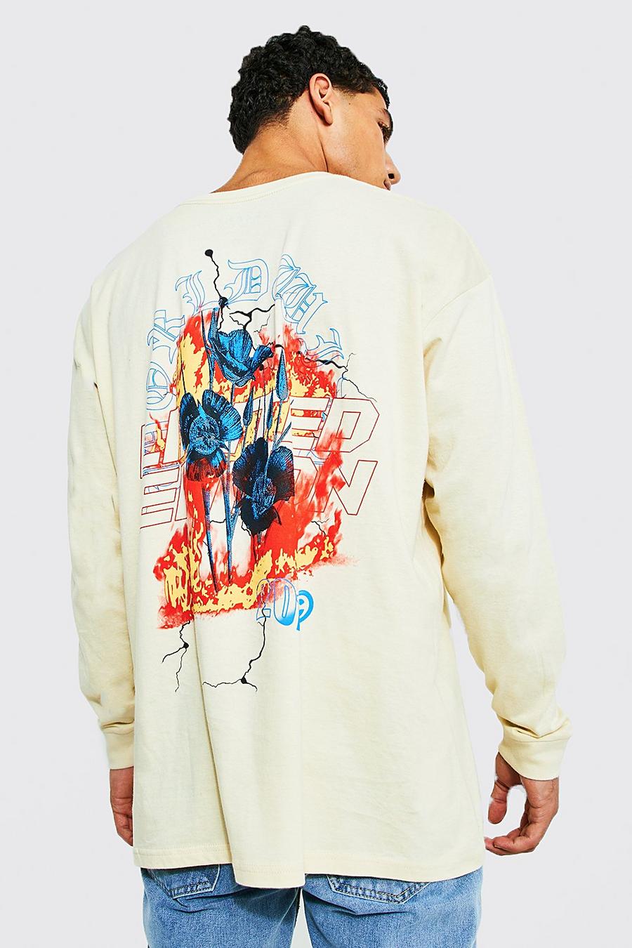 Sand Oversized Floral Graphic Long Sleeve T-shirt image number 1