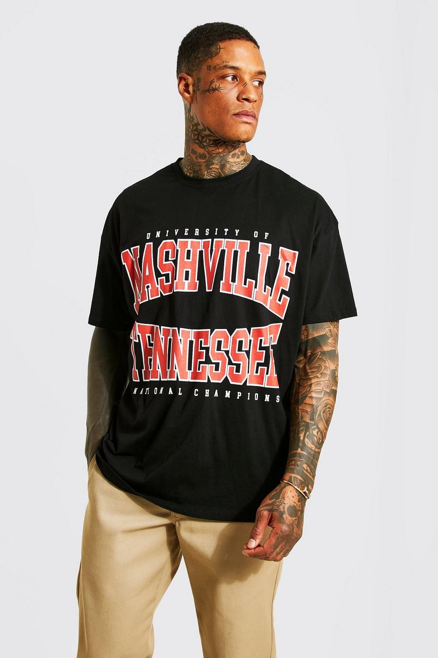 Oversize T-Shirt mit Nashville-Print, Black image number 1