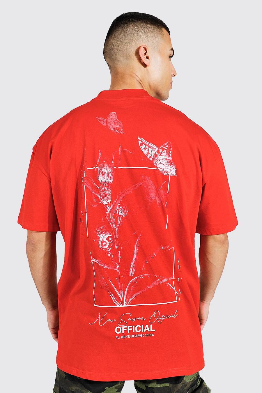 Red Oversized Vlinder T-Shirt Met Brede Nek image number 1