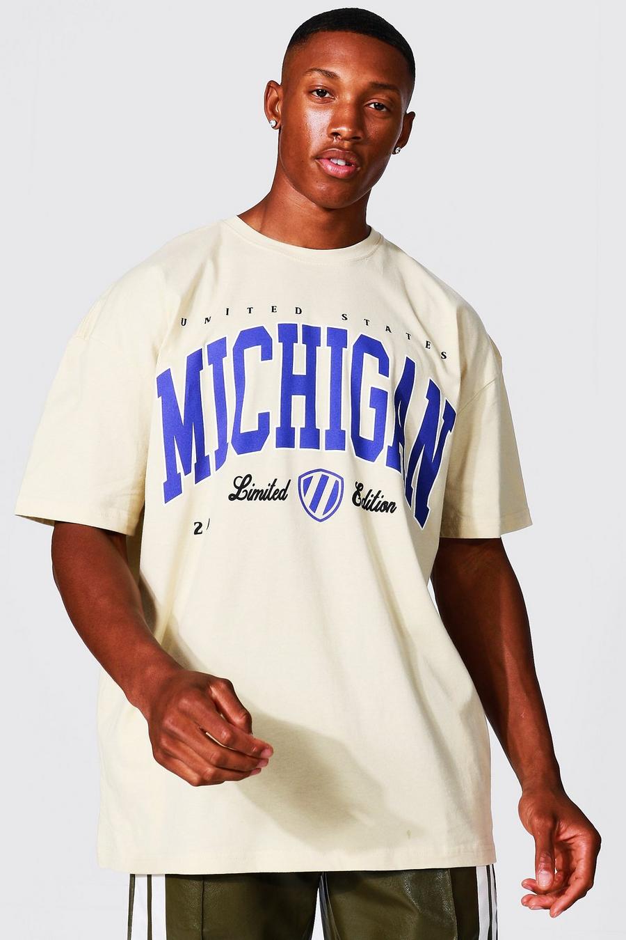 Oversize T-Shirt mit Michigan-Print, Sand image number 1