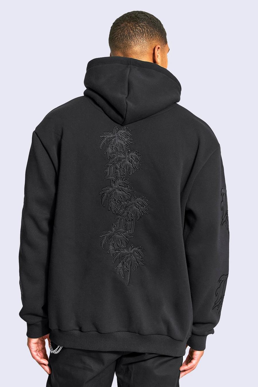 Black svart Tall Palm Embroidered Oversized Hoodie