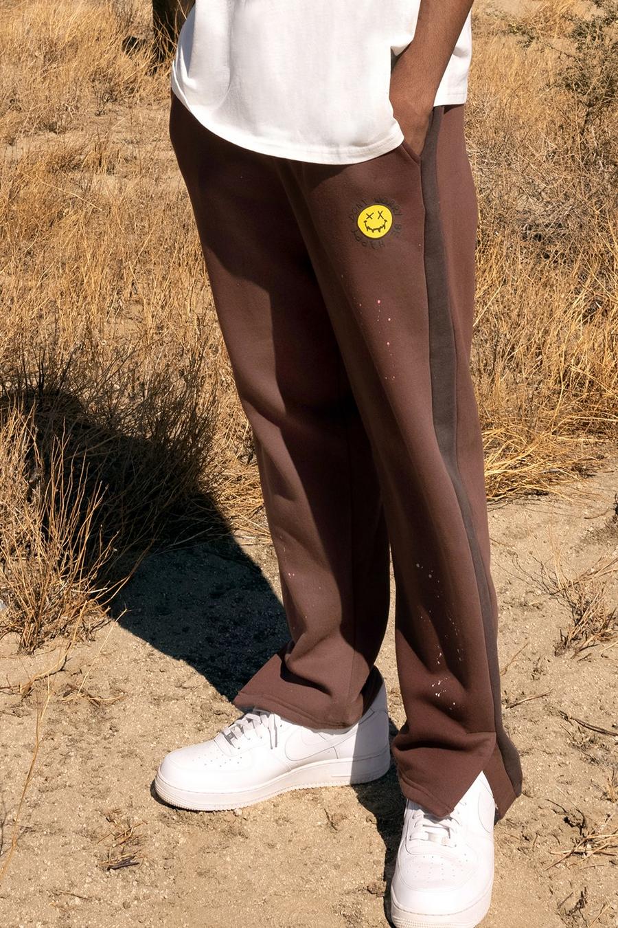 Pantaloni tuta Tall dritti con stampa e spacco, Chocolate image number 1