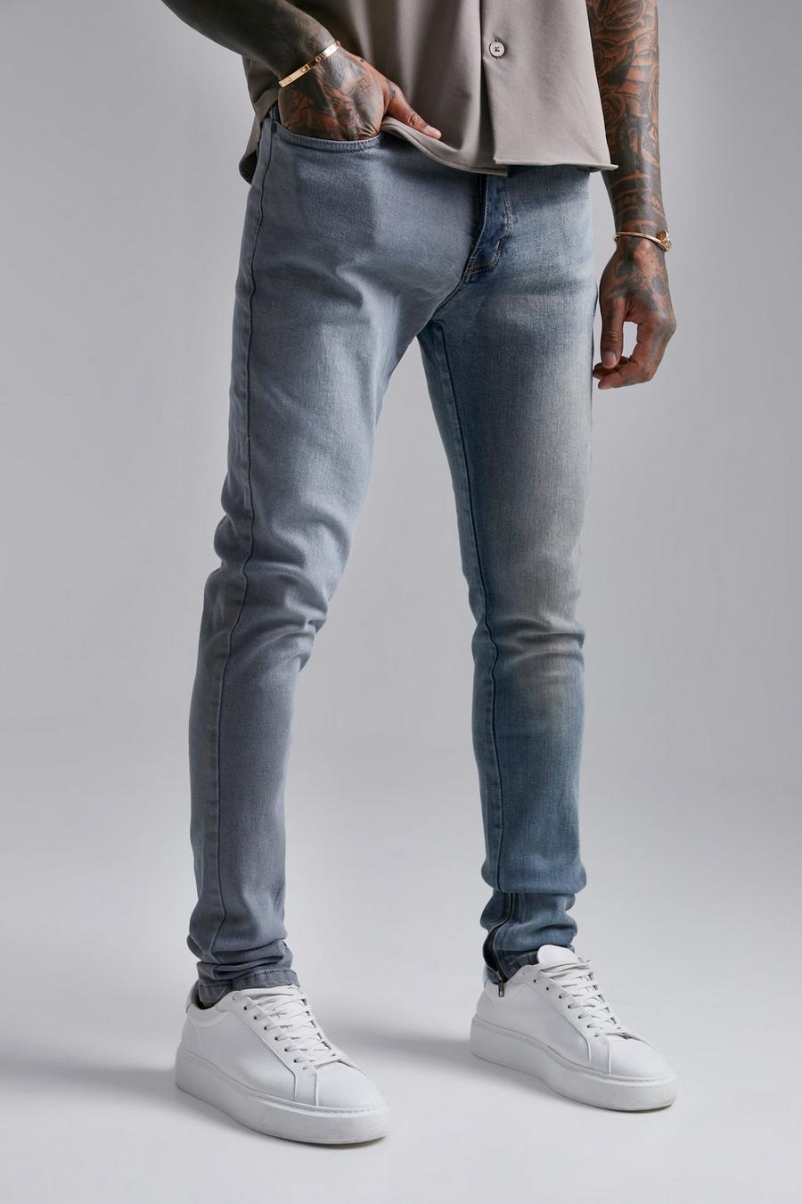 Grey grå Skinny Stretch Stacked Contrast Jean
