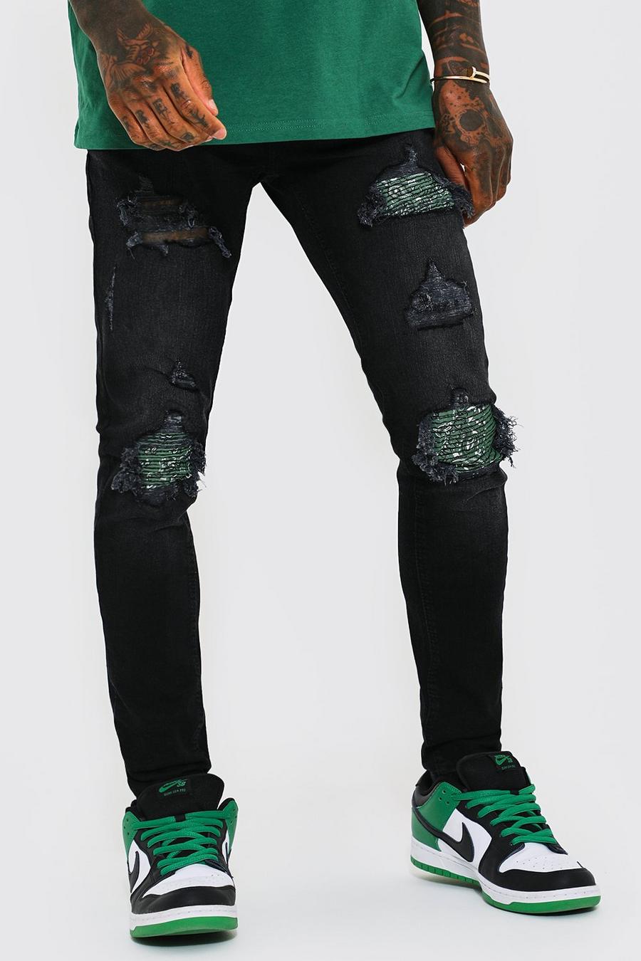 Jeans stile Biker Skinny Fit in Stretch con pieghe sul fondo, Black image number 1