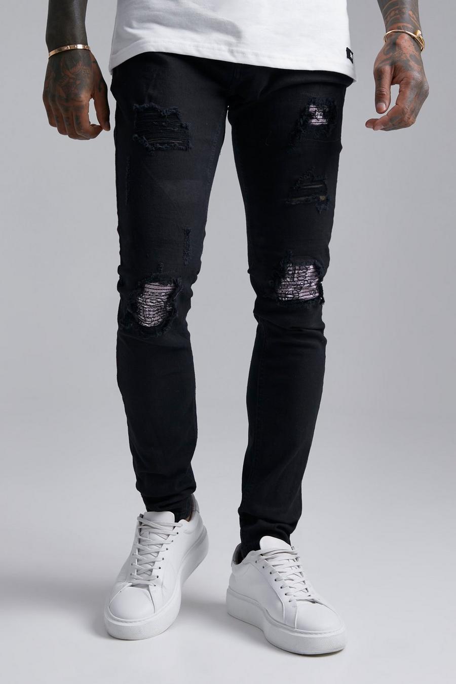 Jeans stile Biker Skinny Fit Stretch con pieghe sul fondo, True black image number 1