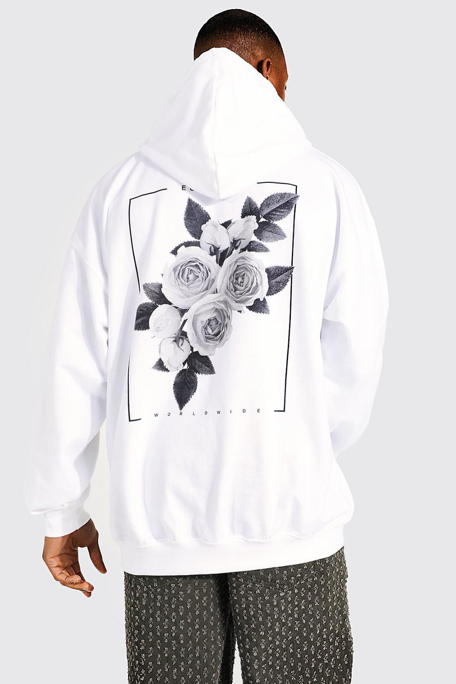 White Oversized Floral Back Graphic Hoodie image number 1