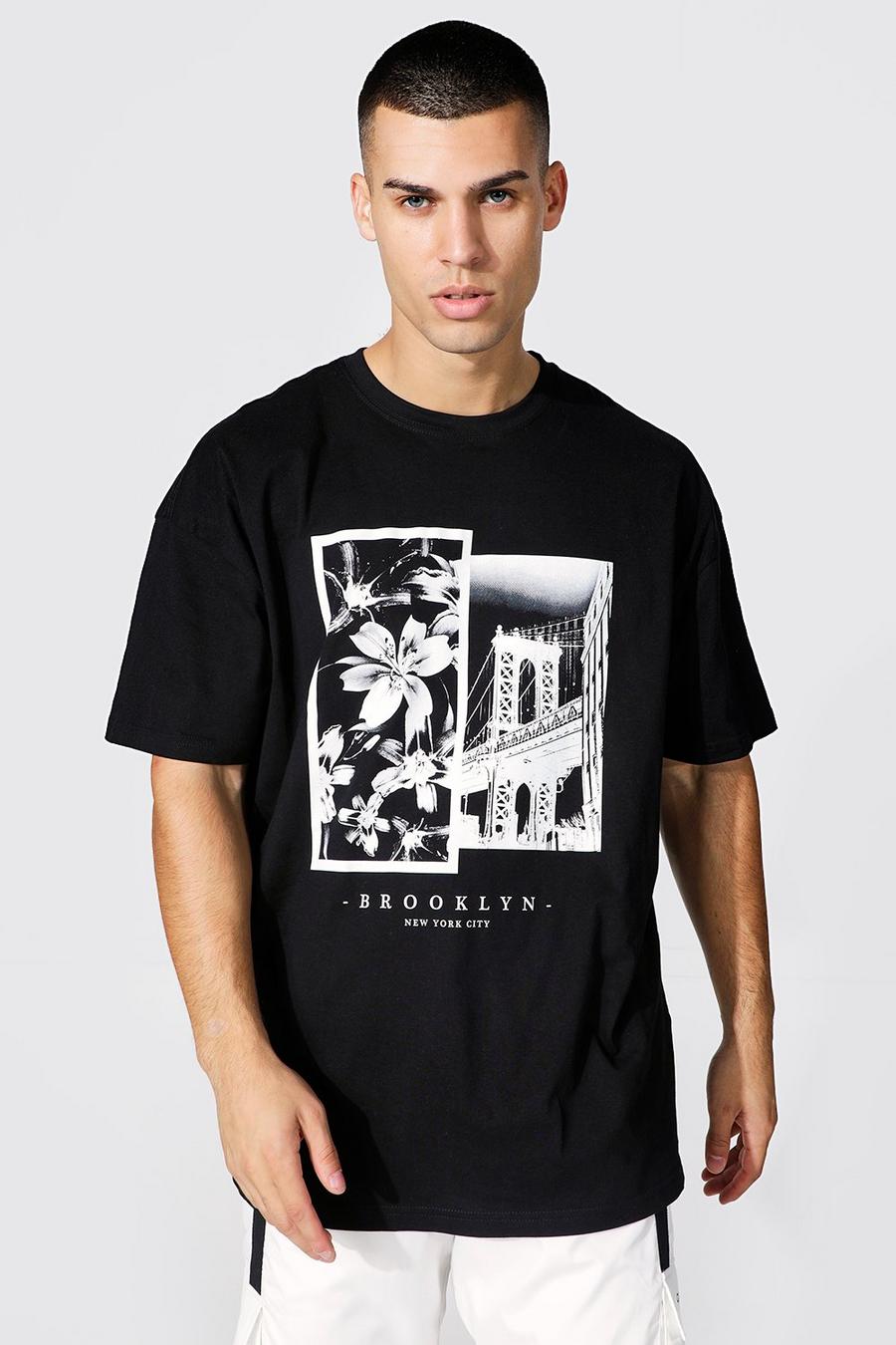 Black Oversized Photographic Brooklyn Print T-shirt image number 1