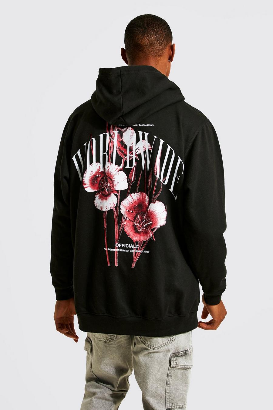 Oversized Floral Back Graphic Hoodie image number 1